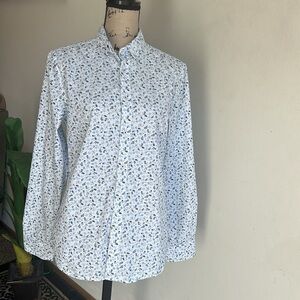 Porter & Ash Floral Button Down White Blue Top Sz Small
